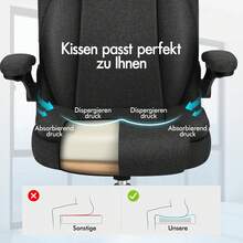 ALFORDSON Massage Office Chair, Computer Chair, Faux Leather Desk Chair, 150 Kg Load Capacity, 90-135° Backrest, Height-Adjustable Ergonomic PC Chair, Black - Dark Gray - View 6