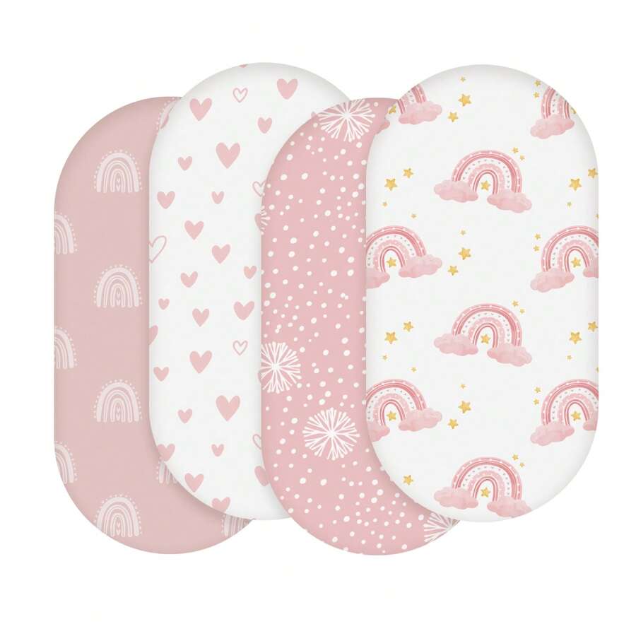 Juego de 4 piezas de ropa de cama para cuna de bebé, unisex para recién nacidos, suave y transpirable con lindos patrones de animales - Multicolor - Ver 1