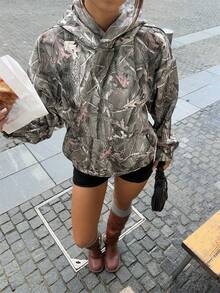 Women's Casual Loose Camouflage Print Hooded Long Sleeve Sweatshirt
