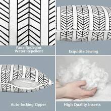 Outdoor/Indoor Throw Pillows, 18x18 Square Pillows With Inserts Bed, Couch, Sofa & Patio Furniture (Set Of 2, Monstera Blue), Decorative Pillows - 黑白人字紋 - 查看 4
