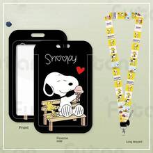 1 pieza Titular de tarjeta de identificación de Snoopy Kawaii para niños con correa para colgar al cuello - Estuche lindo para tarjeta de comedor/autobús de campus de anime, funda para tarjeta de identificación de estudiante de jardín de infantes, regalo de vacaciones para niños, accesorio ligero para portar identificación