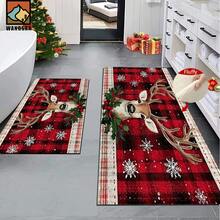 1 pieza Alfombra antideslizante para baño con estampado de renos navideños, hecha de cachemir artificial con decoración esponjosa, adecuada para baños, entradas, cocinas y otras ocasiones. Se puede lavar a máquina, es una decoración festiva y se puede regalar. - Multicolor - Ver 3