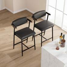 Techigher Bar Stools Set Of 2, Kitchen Breakfast Bar Chairs With Upholstered Backrest & Footrest, Counter Height Barstools Set With Arms, Modern Kitchen Island Stool, For Kitchen Counter Apartment Pub - Black - View 8