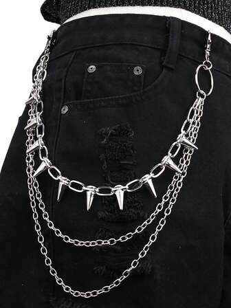 1 件男女通用腰带配饰腰带链；嘻哈朋克风格金属铆钉骷髅头星星十字架装饰多层腰带链，适合舞台使用；适合青少年夏季户外休闲运动或旅行度假毕业礼物或生日派对装饰或日常佩戴腰带链。