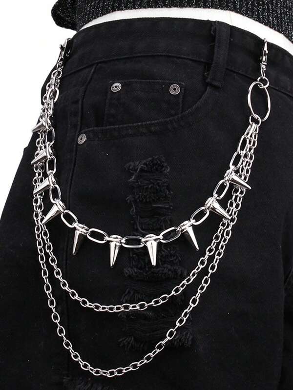 1 pieza Accesorio de cinturón unisex; Cadena de cinturón con decoración de calavera, estrella y cruz de estilo punk de metal remachado, de múltiples capas, adecuada para adolescentes, para uso en verano, deportes al aire libre, viajes, vacaciones, regalos de graduación, decoración de fiestas de cumpleaños o uso diario.