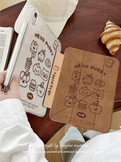 1 Piece, Hello Puppy Double-Sided Pattern Apple Tablet Protective Case, 3+Y Folding Transparent Acrylic Hard Protective Case, Automatic Wake-Up/Sleep, Compatible With IPad Models IPad 10th Generation/IPad 9th Generation, Air 2024 11 Inch, Multi Angle Support, With Pen Slot, Halloween Limited Edition Protective Case