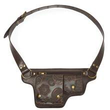 Women's Chest Bag Retro Rivet Decor Adjustable Belt Waist Pack Black Faux Leather Waist Bag With Multiple Compartments - 壓變咖啡色 - 查看 10