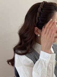 1 pieza Diadema ancha con estampado de leopardo, diadema tejida de unicolor, accesorio de moda para el cabello adecuado para el uso diario de las mujeres, aro para el cabello