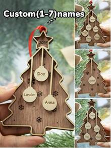 LICVIC Custom Christmas Decorations, Personalized Christmas Tree Decorations, Customized 1-7 Names Ornaments, Customizable Christmas Decor, Diy Ornaments, Christmas, Living Room Decor, Outdoor, Garden, Double-Layer Wooden Pendant, Christmas Crafts, Room Decor, Mom, Dad, Family,Elegant Living,Artful Living - Style a - View 1