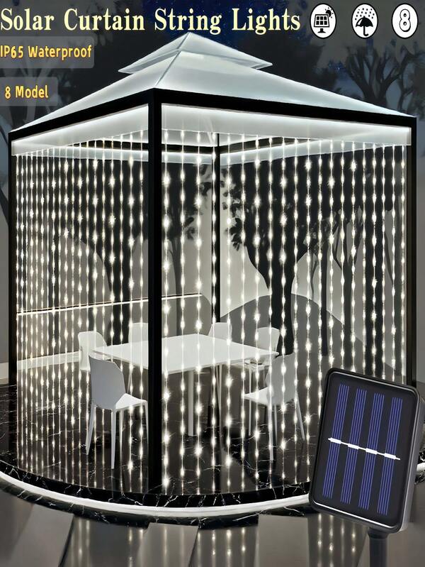 Solar Outdoor Garten Vorhang Lichter - 100/200/300 LED Fairy Lichterkette mit 8 Modi, IP65 wasserdichte Gartenbeleuchtung & Weihnachtsdekoration für Pavillon, Terrasse, Heim-Festival, Hochzeit, Wand Weihnachtsdekoration (Weiß/Warmweiß/Mehrfarbig)