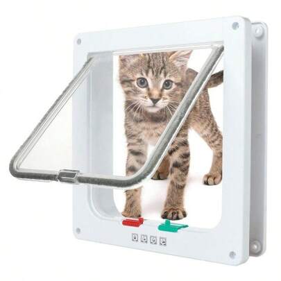 Dog Cat Flap Door With 4 Way Lock Pet Cat Gate Security Flap Door For Animals Plastic Small Dog Gate Cat Flap Pet Door Gate
