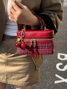 Women's Fashion Square Handbag, Elegant Crossbody Shoulder Bag, Black - Burgundy - View 4