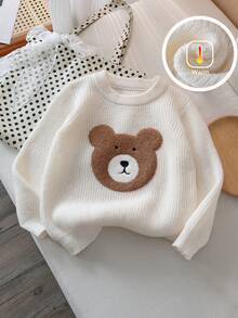 Suéter de punto con bordado de oso lindo para niñas, adecuado para uso casual en primavera, otoño e invierno