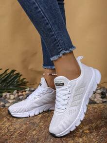 Women's Outdoor Sports Shoes, Wave Stripe Design, Front Lace-Up, Breathable Fabric, Versatile Casual Soft Bottom Sneakers