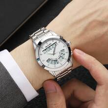 Skmei ساعة رجالية كوارتز من سكماي 2445 بتصميم جديد، سوار من الفولاذ المقاوم للصدأ، مضيئة، عرض الوقت المزدوج والتاريخ، ساعة يد كاجوال