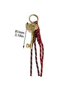Bronze Key Bag Pendant, Retro Pendant Exquisite Key And Heart-Shaped Pendant, Mobile Phone Decorative Accessories, Wine Red Braided Rope, Brown Lanyard Accessories, Cool Style Bag Pendant, Retro And Gorgeous Style, Bag Decoration Keychain, Suitable For Women's Birthday, Valentine's Day, Teacher's Day, Couple Bag Accessories,