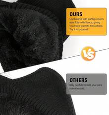 Gorro de invierno con ala y orejeras, gorro de punto forrado de forro polar cálido para exteriores, gorros de calcetín para hombres y mujeres - Negro - Ver 2
