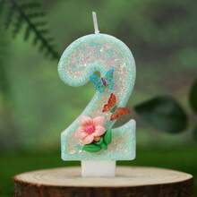 1 pièce Bougie numéro d'anniversaire, bougie de gâteau d'anniversaire avec papillon vert clair et fleurs, bougie à paillettes pour décoration de gâteau, convient pour les fêtes d'anniversaire des filles et des femmes
