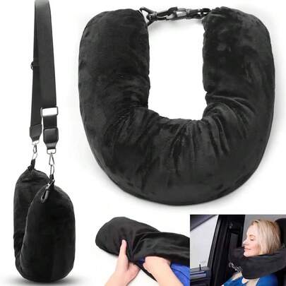 Oreiller de voyage remplissable, convenant comme bagage supplémentaire, oreiller de voyage en velours doux avec sac de rangement, taille de cou réglable, oreiller pliable multifonctionnel, convenant pour les voyages en avion, l'équipement de camping, les articles essentiels de camping