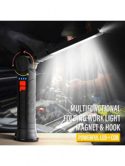 强大的 LED 手电筒，USB-C 充电，带磁性底座和挂钩，可折叠便携式手电筒，适用于露营、家庭、车间紧急情况 - 非常适合专业和日常使用，应急照明，可折叠设计，纹理手柄，车间照明，耐用结构，多模式照明，户外运动爱好者必备