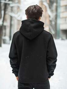 1pc Winter Vintage Classic Pullover Warm Hoodie For Men Soft Breathable Graphic Hoodie For Men - All-Season Casual Sweatshirt With Pocket, Machine Washable Polyester - 黑色 - 查看 5