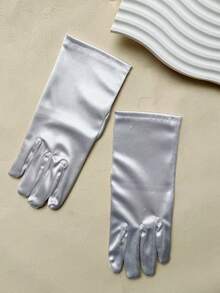 1 Pair Short Lacquered Punk Performance Gloves, Dark Goth Style Dance Gloves, Cosplay Silver Gloves For Halloween