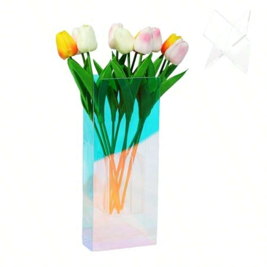 D11.8 Inch Iridescent Plastic Vases For FlowersFlower Vases For Bouquet Acrylic Vases For Centerpieces Table DecorRec Look Wedding Housewarming Gift Iridescent 4.7''Lx11.8''H10 - óng ánh - Xem 1