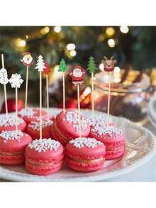 200/100/50/20/10pcs Christmas Santa Claus Bamboo Skewers, Cocktail Picks, Fruit Forks, Christmas Tree Decorations, Appetizer Toothpicks, Suitable For Cocktail Parties, Birthday Parties, Weddings, Christmas Decorations - Multicolor - View 2