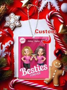 Besties Forever Pink Action Figure 3D Effect Personalized Acrylic Block, Meaningful Gift For Best Friend,Festive Calendar