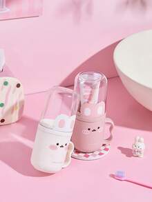 1pc Cute Rabbit Design Travel Toothbrush Box And Mouthwash Cup Set - Portable, Plastic Toothpaste Cup, Bathroom Mouthwash Cup, Space-Saving Hygiene Solution For Carry-On, Suitable For Business Travel And Vacation - Multicolor - View 10