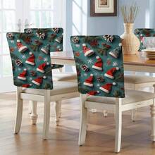 1 pieza/4 piezas/6 piezas/10 piezas Funda de silla de felpa corta con temática navideña, funda extraíble con patrones de gorro de Papá Noel, ramas de pino, piñas, copos de nieve, bayas rojas, adecuada para todas las estaciones, protector decorativo de silla para comedor, sala de estar, oficina, hotel - Multicolor - Ver 6