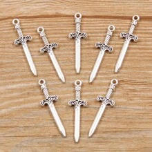 10 件/包 9X34 毫米 DIY 合金珠宝配件、仿制武器饰品、剑和吊坠