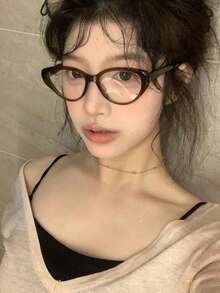 新款时尚复古性感猫眼眼镜框，男女通用日常佩戴透明镜片黑色镜框复古时尚轻便眼镜配饰 - 彩色 - 查看 4