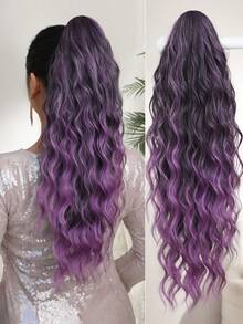 Tóc giả đuôi ngựa dài 24 inch, màu tím ombre, kiểu gợn sóng, chất liệu tổng hợp chịu nhiệt, phù hợp cho phụ nữ dự tiệc và sử dụng hàng ngày. - Màu tím ombre - Xem 2