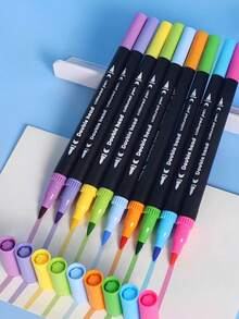 120PCS Dual Markers Double Point Fine & Brush Pen Sketch Colors Watercolor Drawing Professional Drawing Art Marker For School Supplied Students Stationery