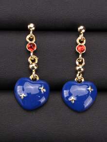1 Pair Vintage Luxury Blue Heart Shaped Long Dangle Earrings, Unique Design