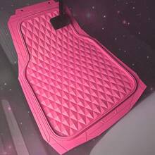 CAR PASS Heavy Duty Rubber Pink Car Floor Mats Deep Dish AllWeather Full Set Durable AntiSlip 3D Rhombus Waterproof Trim To Fit Liner Universal Fit Automotive Sedan SUV Truck 3 Pcs Hot Pink - 熱粉紅色 - 查看 2