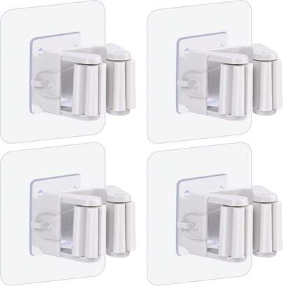 Zestaw 4 uchwytów ściennych na mop i miotłę, nie wymaga wiercenia, haki na miotłę i szufelkę, odpowiednie do domu, ogrodu, garażu i pomieszczenia gospodarczego