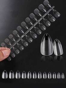 120 piezas de puntas de uñas de ataúd de almendra extra cortas, media mate, pre-llenadas, de gel suave, de cobertura completa, para camas de uñas pequeñas y promedio - transparente - Ver 2