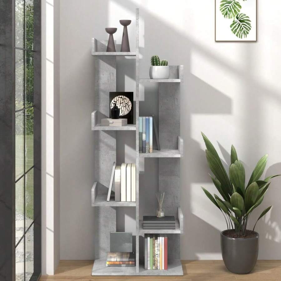 Libreria Larryhot Grigio Cemento 48x25,5x140 cm Legno ingegnerizzato, resistente e durevole, facile da montare, stile decorativo, adattA, Per riporre soprammobili, statuette, libri, piccoli oggetti, ecc. - Grigio - Visualizzare 1