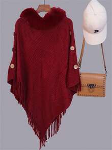 1 Stück neue einfarbige gestrickte Schal mit Fransen, dick, warm, elegant, modisch, weich, flauschig, hochwertiger vielseitiger breiter Umhang, geeignet für tägliche Winterbekleidung