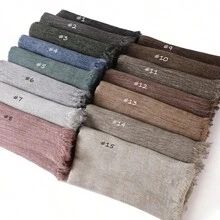 1pc New Fashionable Casual Soft Comfortable Breathable UV Protection Warm Scarf, Suitable For Daily Wear, Festivals And Celebrations, Autumn/Winter, 100% Cotton Material, Hand-Dyed, Solid Color Hijab Scarf For Women - Multicolor - View 11
