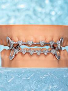 2pcs/Set Love Connection Hollow-Out Copper Inlaid 5A Zirconia Hip Hop Jewelry Pendant, Party Gift For Women