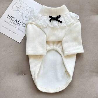 Lace Collar Knitted Sweater For Pets, Stylish Multi-Color Cat & Dog Clothes For Autumn/Winter