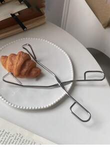 1pc Stainless Steel Food Tongs, Minimalist Pastry & Dessert Clip, Kitchen Baking & Grilling Food Clamp, Restaurant Use, Steak Frying Roast Meat Clip, Kitchen Pliers, Tableware, Kitchen Accessories, Kitchenware - Silver - View 7