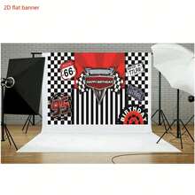 Phông nền sinh nhật chủ đề xe đua phẳng 2D, phông nền đạo cụ chụp ảnh ô tô sọc đua, phông nền trang trí sinh nhật, phông nền chất liệu nhựa - Loại A - Xem 3