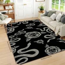 1 Pieza Felpudo con Patrones de Rosa y Serpiente, Alfombra de Poliéster Absorbente y de Secado Rápido Adecuada para Decoración Interior y Exterior del Hogar, Dormitorio, Baño, Cocina y Comedor, para Regalos de Cumpleaños, Suministros para Fiestas, Decoración de Festivales, Vacaciones y Patios
