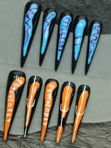 CrystalHola 10 unhas decoradas com listras longas em formato de gota d'água, pintadas à mão, acabamento brilhante em halo, tipo pérola, reutilizáveis, adequadas para festivais de música, festas e Natal. É a nail art preferida de meninas e mulheres. - Multicolorido - Ver 14