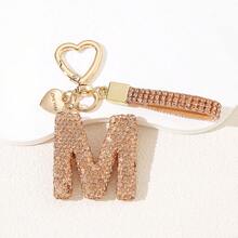 1pc Soft Ceramic Champagne Color Rhinestone Keychain, Cute Personalized Bag/Car Keyring, Heart Decor Gift For Mom, Friends Christmas Bag Charms Car Accessories Teacher Sister Gift Ideas