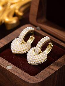 1 Pair Women's Fashionable Elegant Pearl Heart Earrings